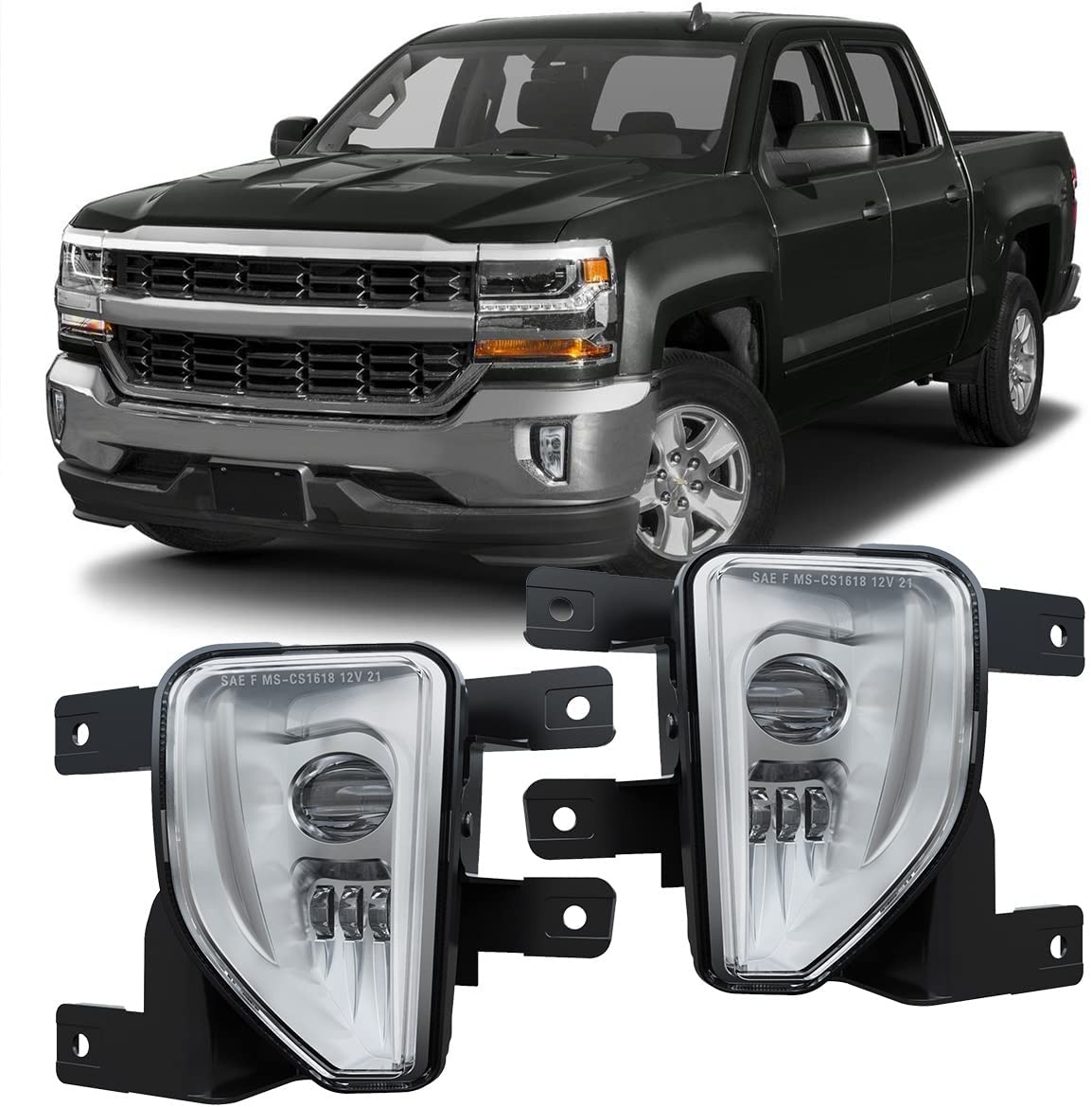 DOT Approved LED Fog Lights w/ DRL Compatible with 2016 2017 2018 Chevy Silverado 1500 Driving Bumper Lamps – Chrome