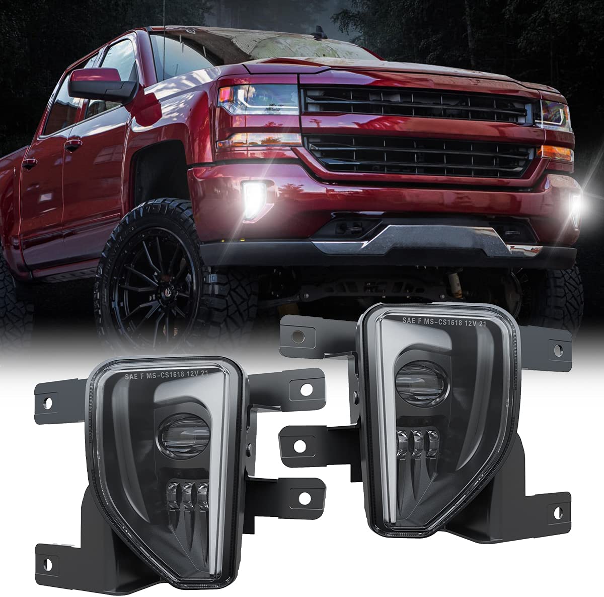 DOT Approved LED Fog Lights w/ DRL Compatible with 2016 2017 2018 Chevy Silverado 1500 Driving Bumper Lamps – Black